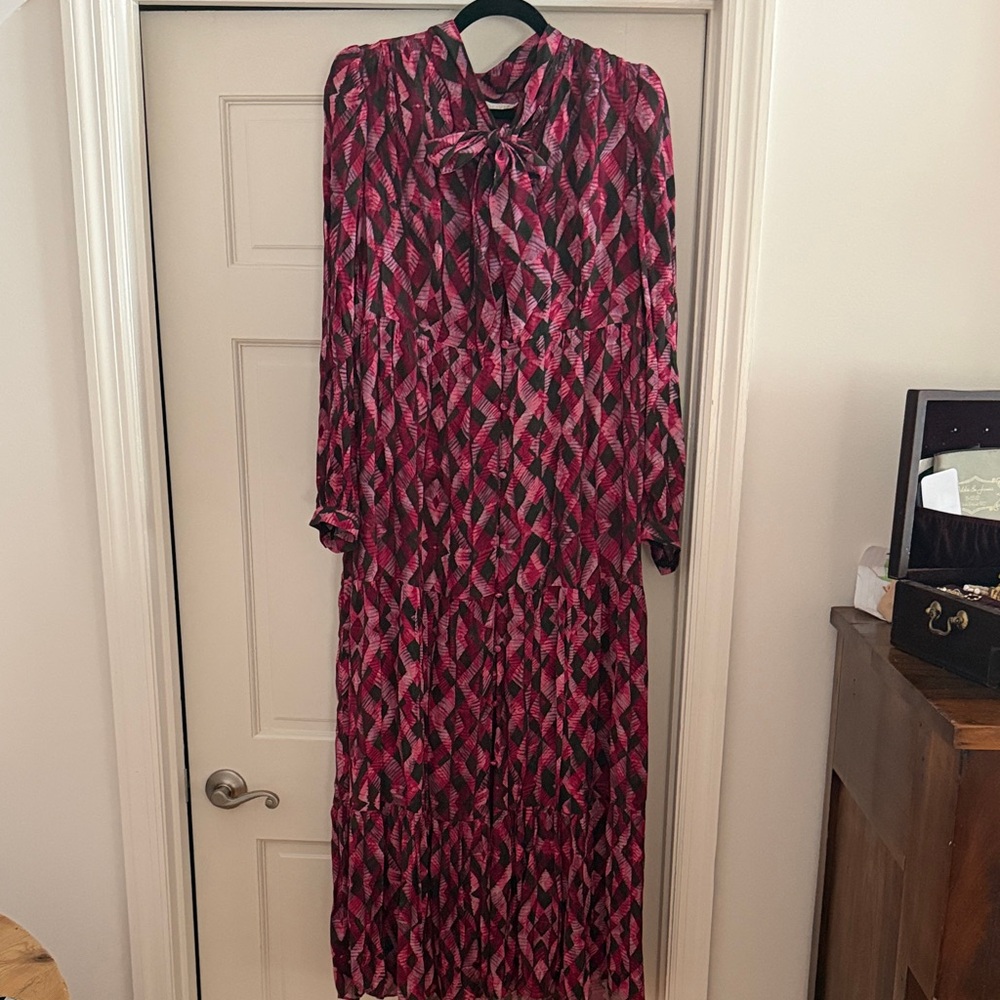Marie Oliver Pink & Black Geometric Tie-Neck Maxi Dress